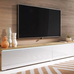 TV-meubel DUBAI 2 klapdeuren 180 cm wotan eik/hoogglans wit met verlichting
